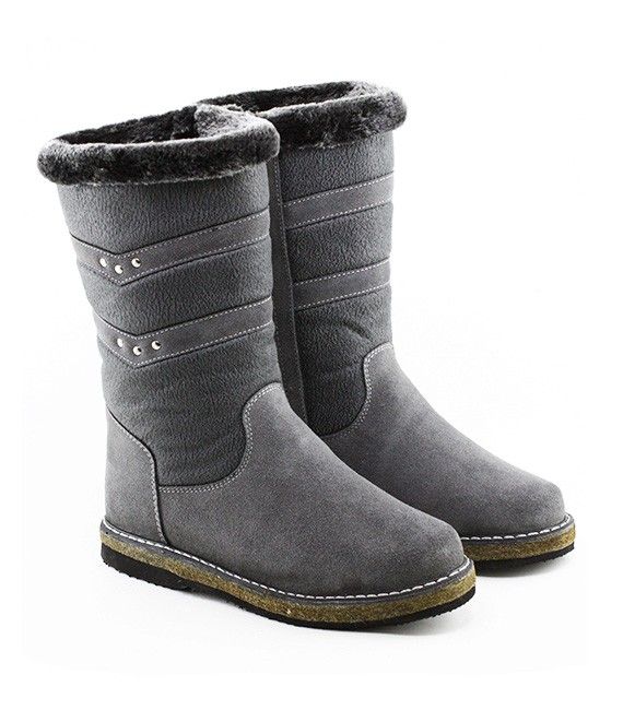 Women's boots 10-02, gray, with a lock, felt sole