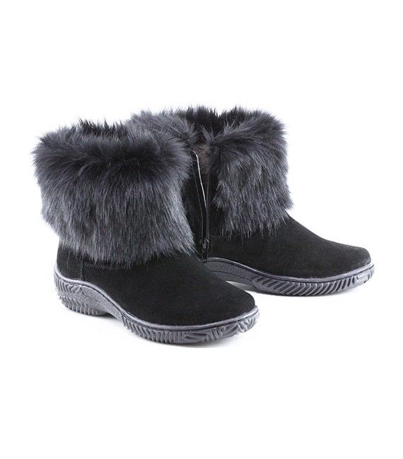 Women's high boots, short, black fox, lock, molded sole